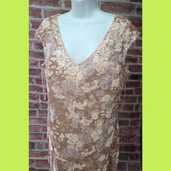 Alex Evenings Gold Lace Maxi Dress 12 - Picture 6 of 8